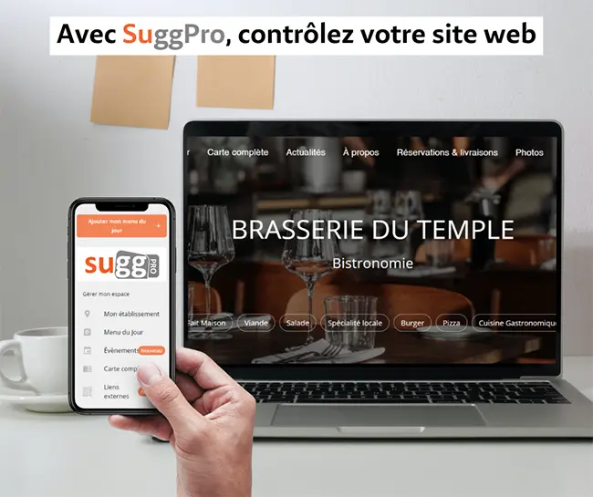 Pouvoir gérer son site web pour restaurant même depuis son smartphone avec SuggPro